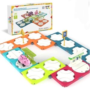 Everplay Dinosaur Race Car Track Building Set, 85-Piece Construction Kit